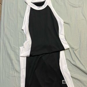 Price firm …Black and white long open slip beautiful stretch dress no sleeves
